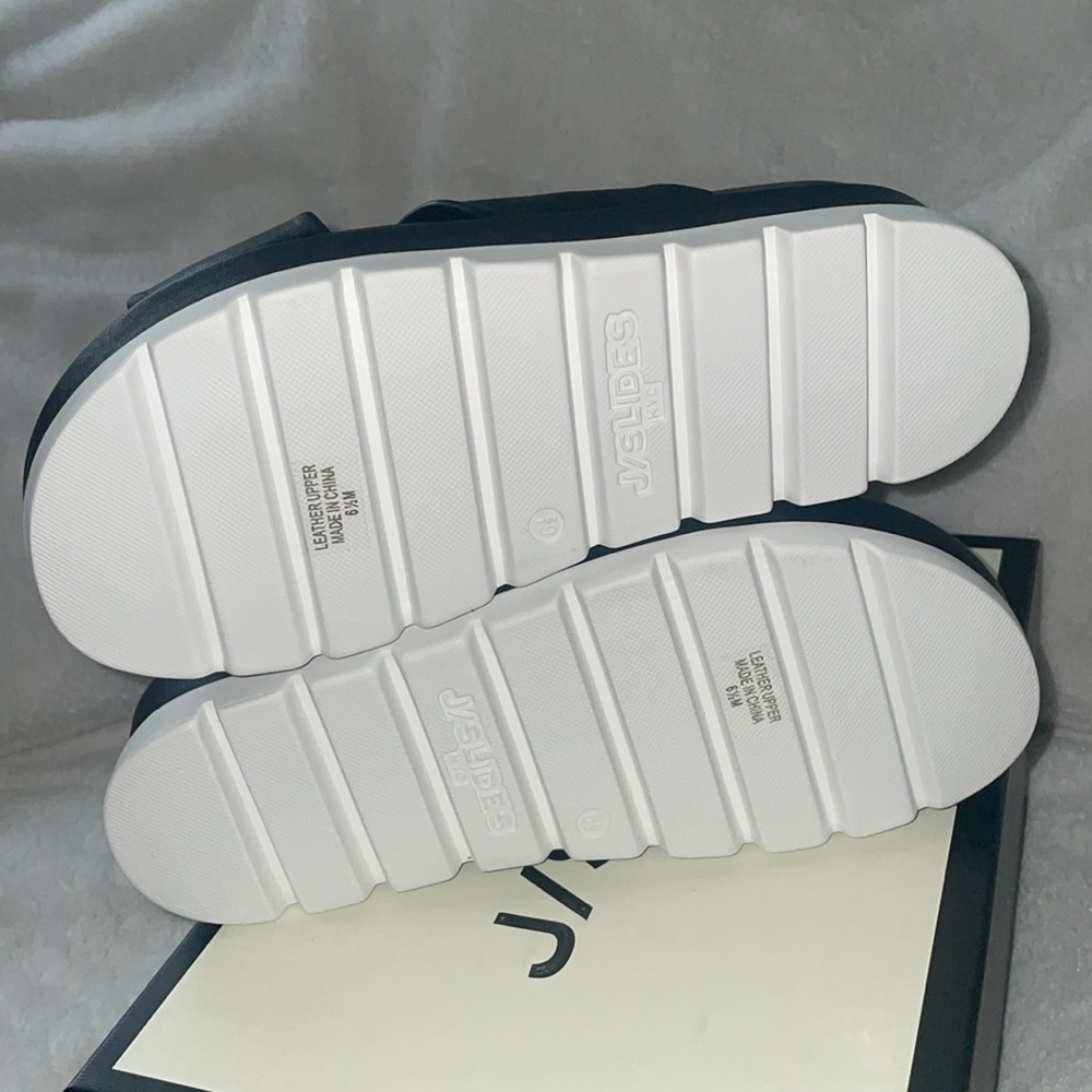NWT J/SLIDES BRIGHT Black Leather Platform Slide Sandal - Picture 13 of 15